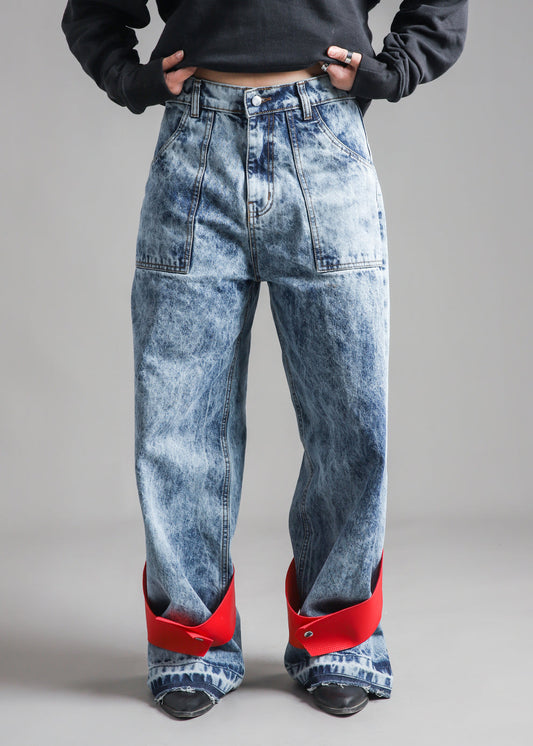 Leather Strap Denim Jeans